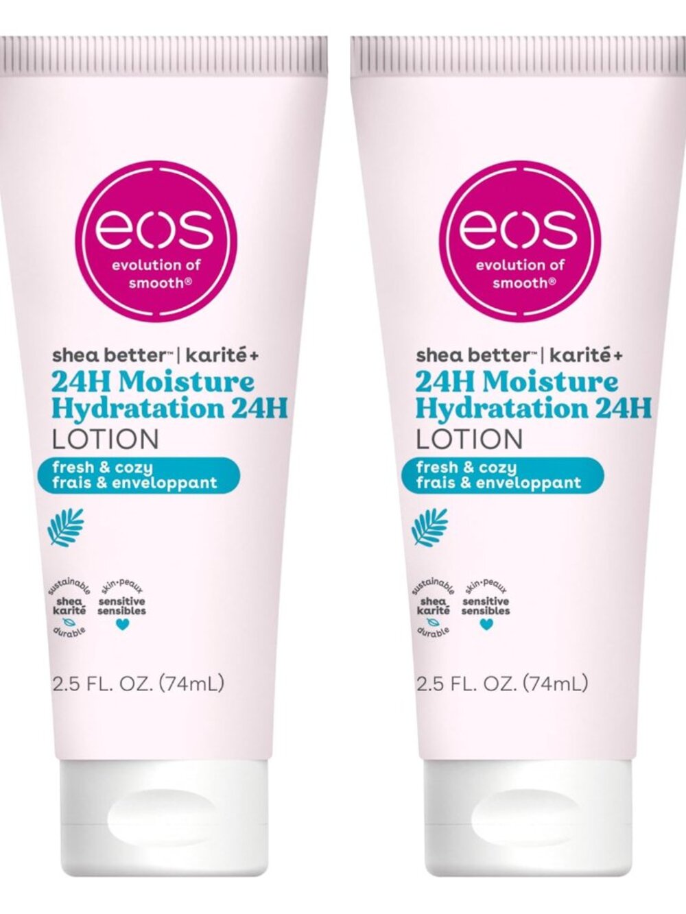 eos 24H Moisture Travel Body Lotion- Fresh & Cozy, 2.5 fl oz 74ml (Pack of 2)